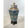 ANTICO VASO CINESE ESAGONALE BRONZO CLOISONNE SMALTO POLICROMO 14 cm/h