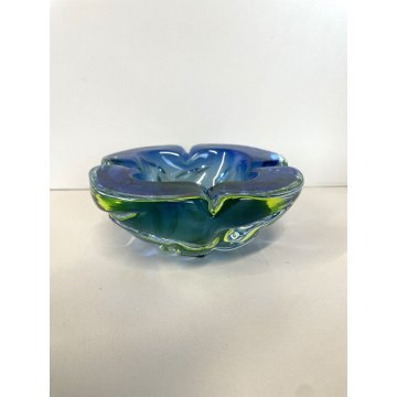 VINTAGE BOWL SVOTATASCHE VETRO Murano SOMMERSO BLU GIALLO FLUO ø 15 cm ANNI '70