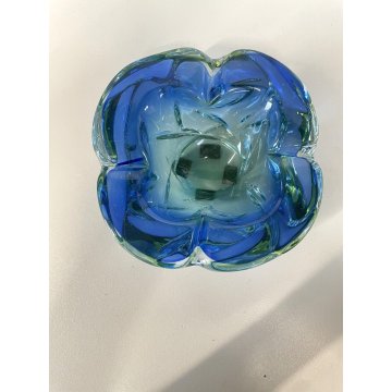 VINTAGE BOWL SVOTATASCHE VETRO Murano SOMMERSO BLU GIALLO FLUO ø 15 cm ANNI '70