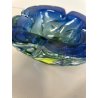 VINTAGE BOWL SVOTATASCHE VETRO Murano SOMMERSO BLU GIALLO FLUO ø 15 cm ANNI '70