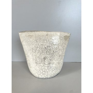 VASO TASCA CERAMICA RAKU Studio Art Pottery WHITE CRACLE' FIRMA "A" EPOCA '900