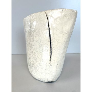 VASO TASCA CERAMICA RAKU Studio Art Pottery WHITE CRACLE' FIRMA "A" EPOCA '900