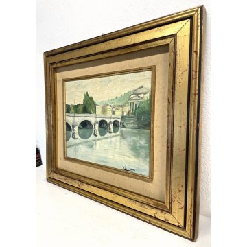 QUADRO DIPINTO OLIO C. Ferrero VEDUTA Torino  "Il Po presso la Gran Madre" 1971