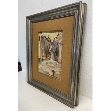 DIPINTO OLIO Luigi Tallone VEDUTA ANTICO BORGO POSTIMPRESSIONISTA META' 900