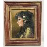 ANTICO QUADRO OLIO TAVOLA RITRATTO Zingara Gitana PROFILO FIRMATO C. Rossi '900