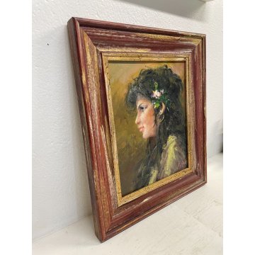 ANTICO QUADRO OLIO TAVOLA RITRATTO Zingara Gitana PROFILO FIRMATO C. Rossi '900