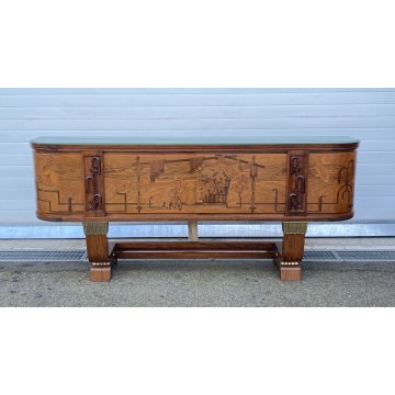 CREDENZA Sideboard Art Decò ANNI 40 LEGNO RADICA INTARSIATA CONSOLLE BUFFET 1940