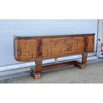 CREDENZA Sideboard Art Decò ANNI 40 LEGNO RADICA INTARSIATA CONSOLLE BUFFET 1940