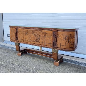 CREDENZA Sideboard Art Decò ANNI 40 LEGNO RADICA INTARSIATA CONSOLLE BUFFET 1940