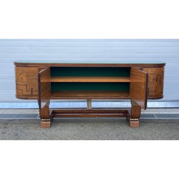 CREDENZA Sideboard Art Decò ANNI 40 LEGNO RADICA INTARSIATA CONSOLLE BUFFET 1940