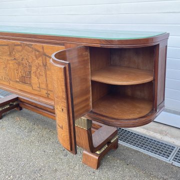 CREDENZA Sideboard Art Decò ANNI 40 LEGNO RADICA INTARSIATA CONSOLLE BUFFET 1940