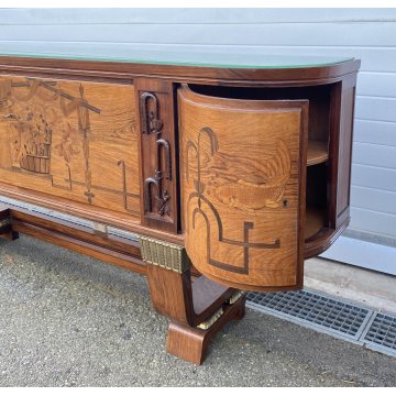 CREDENZA Sideboard Art Decò ANNI 40 LEGNO RADICA INTARSIATA CONSOLLE BUFFET 1940