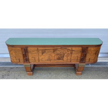 CREDENZA Sideboard Art Decò ANNI 40 LEGNO RADICA INTARSIATA CONSOLLE BUFFET 1940