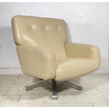 POLTRONA UFFICIO ROSSI DI ALBIZZATE GIREVOLE DESIGN 1980 PELLE BIANCA ARMCHAIR