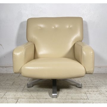 POLTRONA UFFICIO ROSSI DI ALBIZZATE GIREVOLE DESIGN 1980 PELLE BIANCA ARMCHAIR