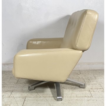 POLTRONA UFFICIO ROSSI DI ALBIZZATE GIREVOLE DESIGN 1980 PELLE BIANCA ARMCHAIR