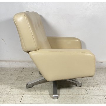 POLTRONA UFFICIO ROSSI DI ALBIZZATE GIREVOLE DESIGN 1980 PELLE BIANCA ARMCHAIR