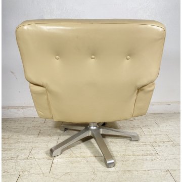 POLTRONA UFFICIO ROSSI DI ALBIZZATE GIREVOLE DESIGN 1980 PELLE BIANCA ARMCHAIR