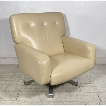 POLTRONA UFFICIO ROSSI DI ALBIZZATE GIREVOLE DESIGN 1980 PELLE BIANCA ARMCHAIR