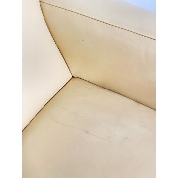 POLTRONA UFFICIO ROSSI DI ALBIZZATE GIREVOLE DESIGN 1980 PELLE BIANCA ARMCHAIR