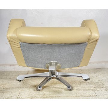 POLTRONA UFFICIO ROSSI DI ALBIZZATE GIREVOLE DESIGN 1980 PELLE BIANCA ARMCHAIR