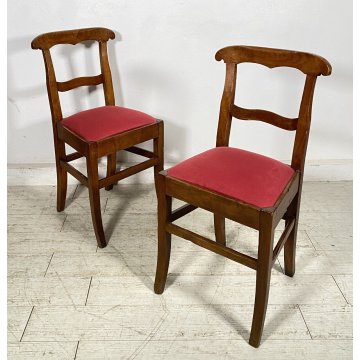 ANTICA COPPIA SEDIE STILE Luigi Filippo LEGNO NOCE 1800 STOFFA BORDEAUX CHAIR