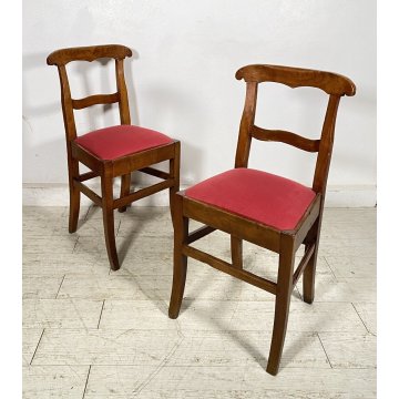 ANTICA COPPIA SEDIE STILE Luigi Filippo LEGNO NOCE 1800 STOFFA BORDEAUX CHAIR