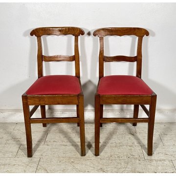 ANTICA COPPIA SEDIE STILE Luigi Filippo LEGNO NOCE 1800 STOFFA BORDEAUX CHAIR