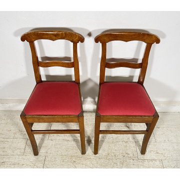 ANTICA COPPIA SEDIE STILE Luigi Filippo LEGNO NOCE 1800 STOFFA BORDEAUX CHAIR