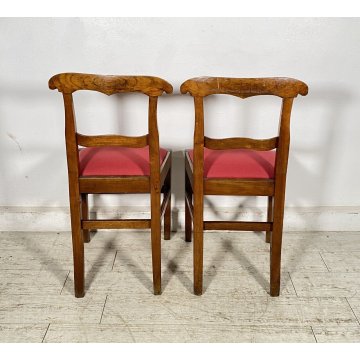 ANTICA COPPIA SEDIE STILE Luigi Filippo LEGNO NOCE 1800 STOFFA BORDEAUX CHAIR