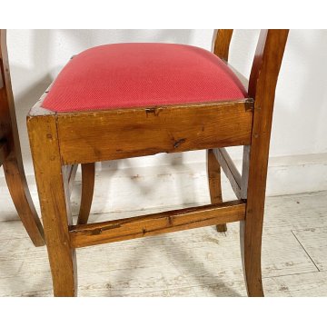 ANTICA COPPIA SEDIE STILE Luigi Filippo LEGNO NOCE 1800 STOFFA BORDEAUX CHAIR