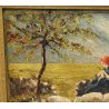 ANTICO DIPINTO olio tavola PASTORELLA pascolo GREGGE PECORE epoca '900 MONTAGNE