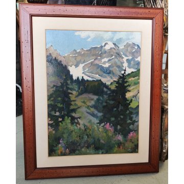 ANTICO QUADRO OLIO TAVOLA G. Portalupi PAESAGGIO MONTGNE Alpino Monte Bianco 900