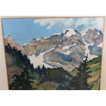 ANTICO QUADRO OLIO TAVOLA G. Portalupi PAESAGGIO MONTGNE Alpino Monte Bianco 900