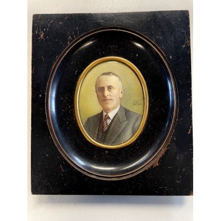 vecchia MINIATURA RITRATTO UOMO CORNICE LEGNO ovale PORTA FOTO firmato