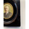 vecchia MINIATURA RITRATTO UOMO CORNICE LEGNO ovale PORTA FOTO firmato