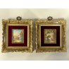 COPPIA ANTICA MINIATURA dipinta a mano CORNICE DORATA febbraio dicembre