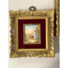 COPPIA ANTICA MINIATURA dipinta a mano CORNICE DORATA febbraio dicembre