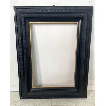 ANTICA CORNICE Guilloché LEGNO SCOLPITO EBANIZZATO 61cm x 79cm EPOCA '800