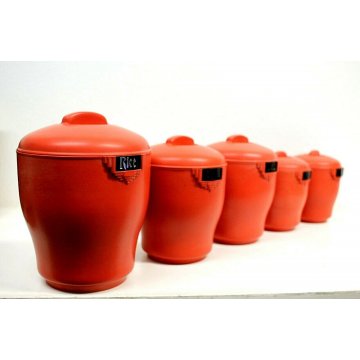 Set 5 BRISTOLITE KITCHEN CANISTER  311 DECO in RED BAKELITE VINTAGE RETO 1940's