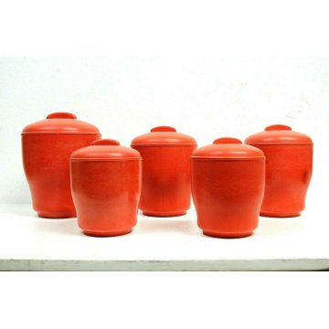 Set 5 BRISTOLITE KITCHEN CANISTER  311 DECO in RED BAKELITE VINTAGE RETO 1940's