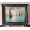 ANTICO QUADRO olio tavola DIPINTO Fratuli 834 MARINA PAESAGGIO golfo BARCHE VELA