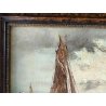 ANTICO QUADRO olio tavola DIPINTO Fratuli 834 MARINA PAESAGGIO golfo BARCHE VELA