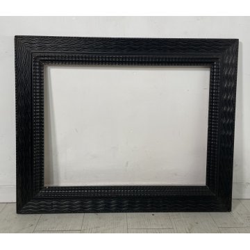 ANTICA CORNICE Guilloché LEGNO SCOLPITO EBANIZZATO 68 cm x 63 cm EPOCA '800