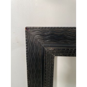 ANTICA CORNICE Guilloché LEGNO SCOLPITO EBANIZZATO 68 cm x 63 cm EPOCA '800