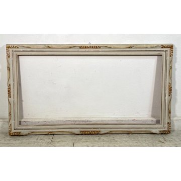 GRANDE ANTICA CORNICE DORATA BIANCA LEGNO SCOLPITO 136 cm x 76 cm EPOCA '900