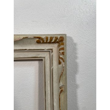 GRANDE ANTICA CORNICE DORATA BIANCA LEGNO SCOLPITO 136 cm x 76 cm EPOCA '900