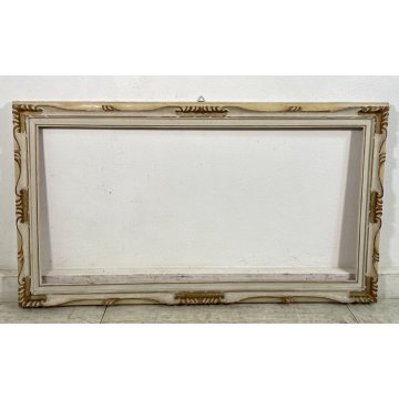 GRANDE ANTICA CORNICE BIANCA DORATA LEGNO SCOLPITO 136 cm x 76 cm EPOCA '900