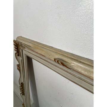 GRANDE ANTICA CORNICE BIANCA DORATA LEGNO SCOLPITO 136 cm x 76 cm EPOCA '900