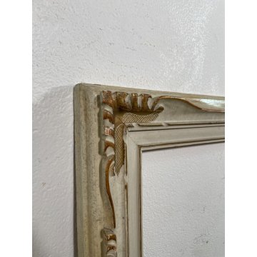 GRANDE ANTICA CORNICE BIANCA DORATA LEGNO SCOLPITO 136 cm x 76 cm EPOCA '900